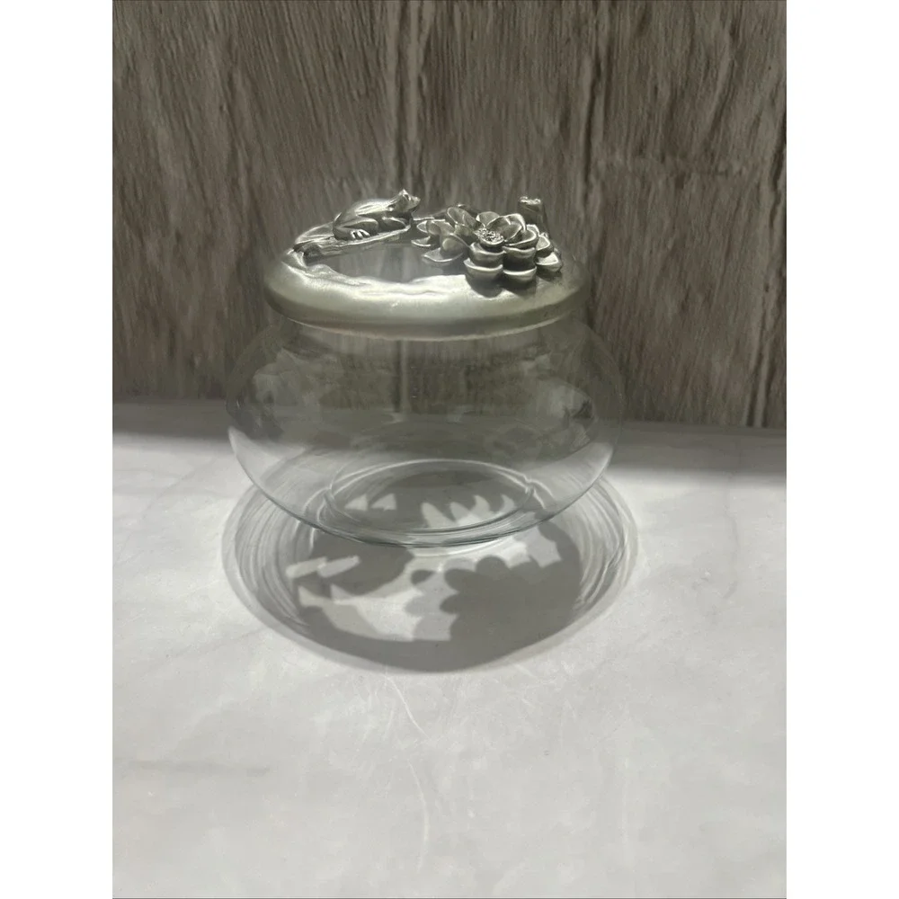 🌸 Vintage 1992 Ganz Canada Pewter Frog & Lily Pad Vanity Powder Jar